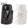 Desk Storage Box Resin Glass Stand Pen Holder, Moai Statue Pencil Container, Desktop Cup Stationery Organizer Eyeglass Display Rack for Home Office