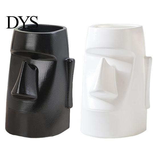 Desk Storage Box Resin Glass Stand Pen Holder, Moai Statue Pencil Container, Desktop Cup Stationery Organizer Eyeglass Display Rack for Home Office
