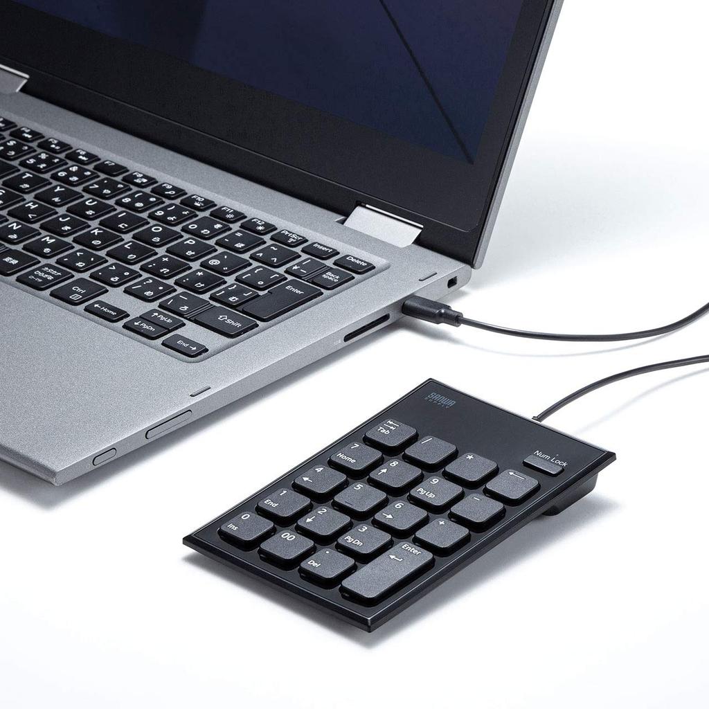 Sanwa Supply NT-23CBK Wired Numeric Keypad, USB Type-C Connection, Silent Keys, Pantograph, Black