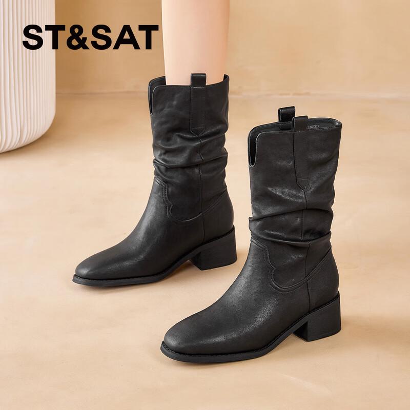 Women s Pointed Toe Stacked Heel Ankle Boots 37