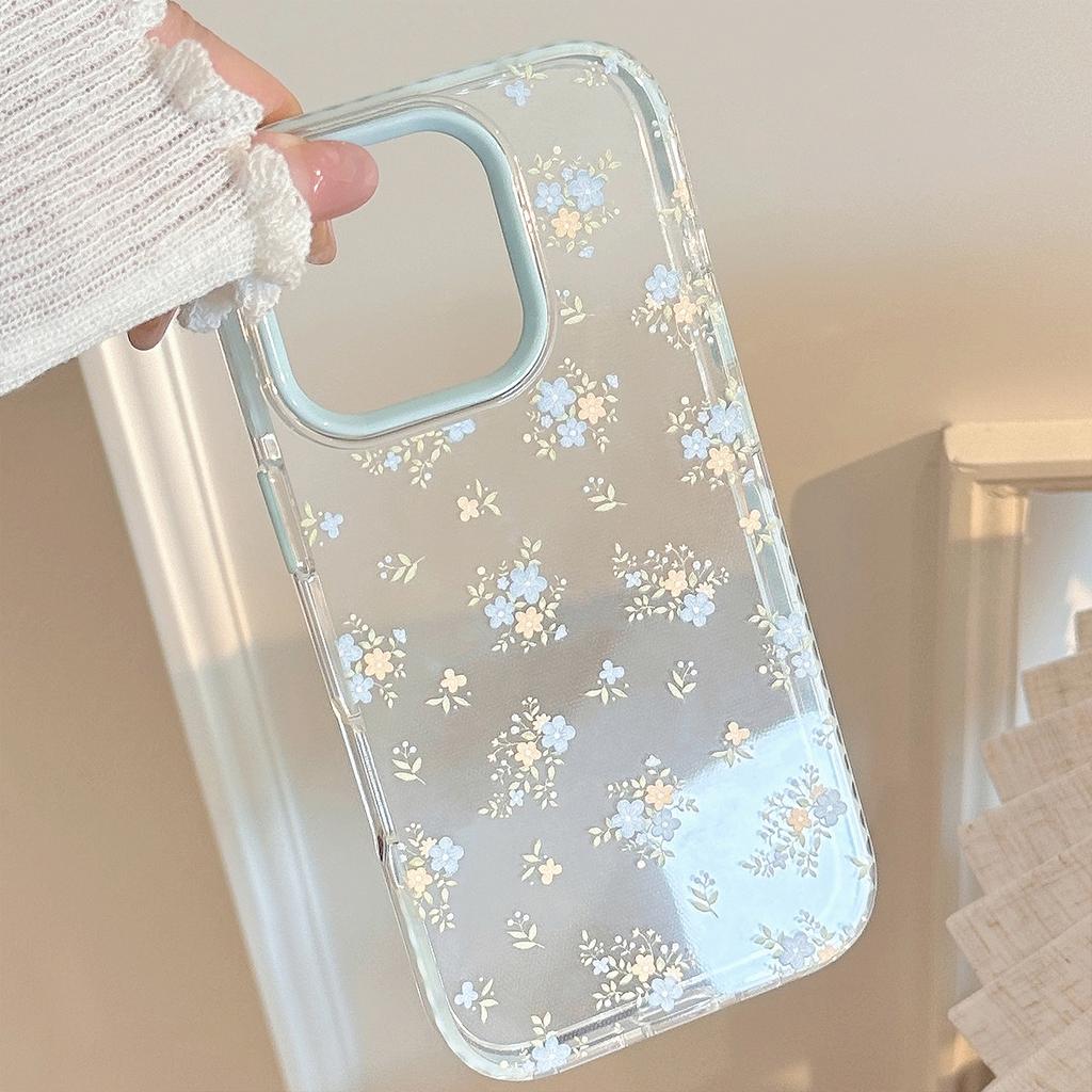 Temperament Blue and Yellow Flowers Suitable for IPhone16promax Apple 15 Mobile Phone Case 14 Small Fresh 13 Transparent 11 Soft