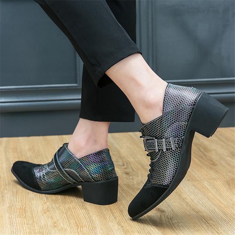 New Men's Charm Mixed Patchwork Monk Strap Pointed Height Increasing Shoes Male Dress Wedding Homecoming Footwear Zapatos Hombre