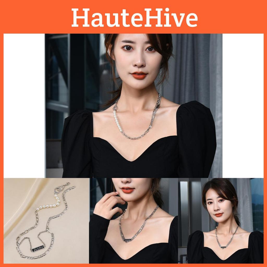 Trendy Pearl Adorned Necklace In Durable Titanium Steel Perfect For Men And Women