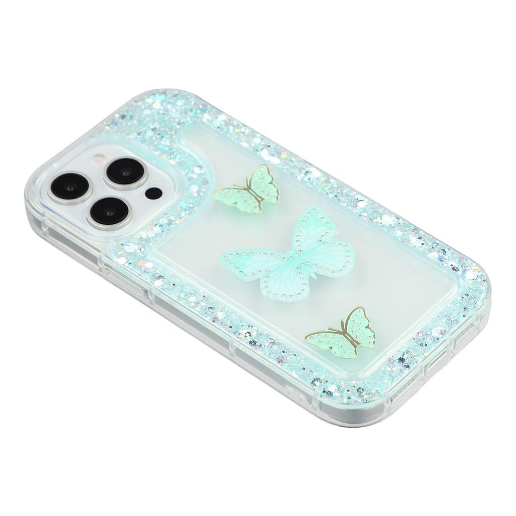 For iPhone 14 Pro Max Case DIY Butterfly Glitter Epoxy Soft TPU Phone Back Cover