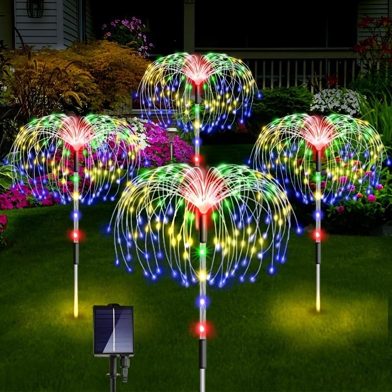 4PACK Outdoor Solar Lighting Copper Flash Post Light, LED 8 Modes Garden Landscape Light, Stainless Steel Rod with Light Source Sensor