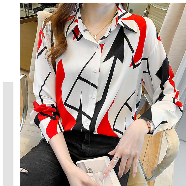 Chemise en mousseline de soie pour femmes, chemisiers droits imprimés géométriques, surdimensionnés, jaune, vert, rouge, pour le bureau, nouvelle collection