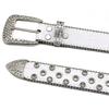 White PU Belt Inlaid With Full Diamond Skull Accessories Punk Fashion Trend Women's Loose Belt Diamond Belt