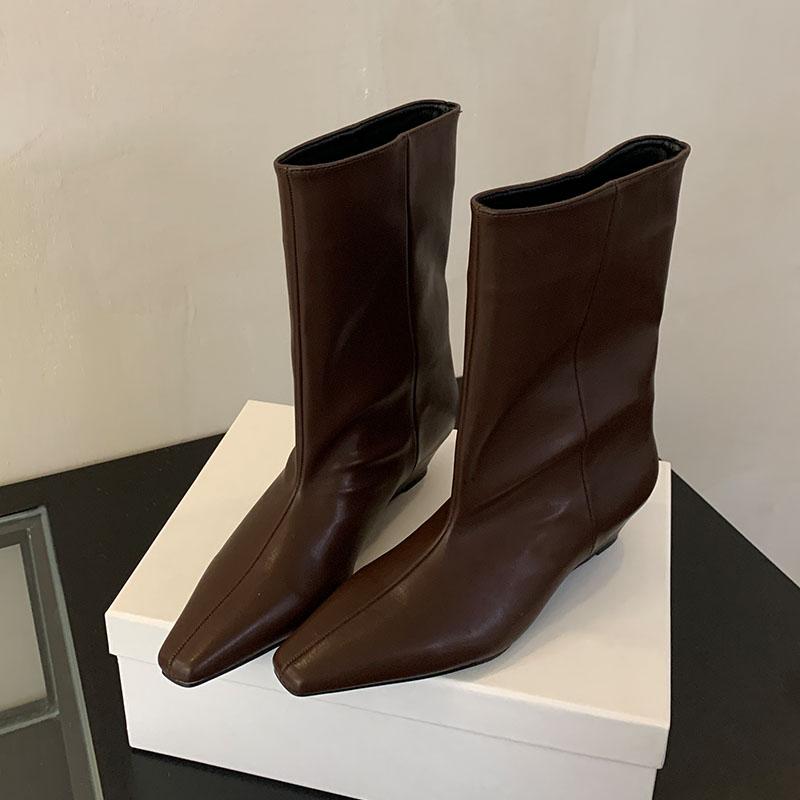 Móda Módní Dámské Kotníkové Boty s Klínkem Špičaté Boty Dámská Nazouvací Obuv Nízký Podpatek Dámské Krátké Westernové Kotníkové Boty Nové