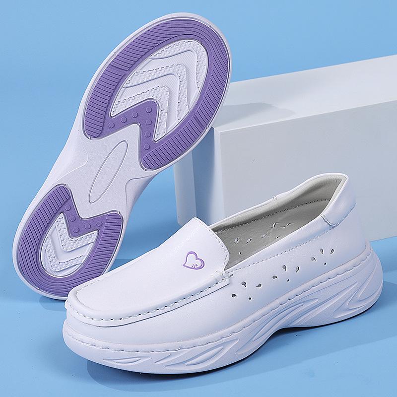 Genuine Leather Non-Slip Nurse Shoes with Soft, Breathable, Thick Sole