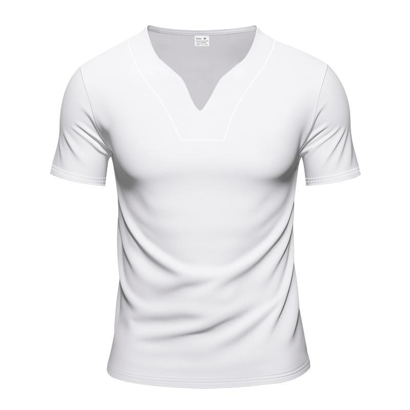 Summer V-neck Quick-drying Skin-friendly Loose Pure-color Short-sleeved Men’s T-shirts
