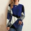 Button Up Geometric Clash Long Sleeve Print Loose T-shirt Women's Top