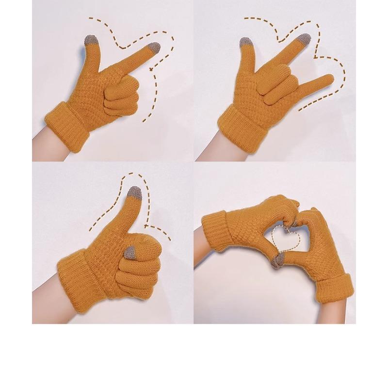 Autumn and Winter Warm Gloves Student Wool Knitted Thickened Velvet Cold Protection Riding Jacquard Finger Gloves Touch Screen Female