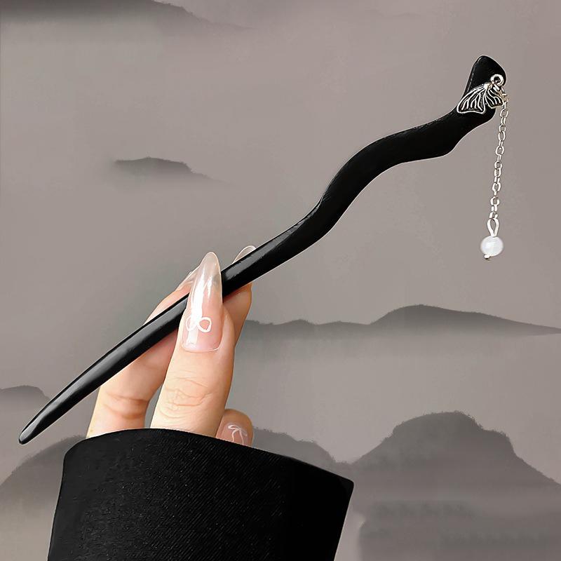 1pc Chinese Ancient Style Ink Painting Wooden Hairpins High-end Tassels Convenient Fast Hairpin Arrangement Hanfu Qipao Headwear