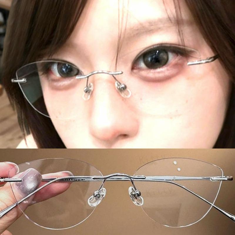 Korean Style Rimless Cat Eye Glasses Clear Anti Blue Light Eyeglasses Women Men Vintage Transparent Rimless Versatile Eyewear
