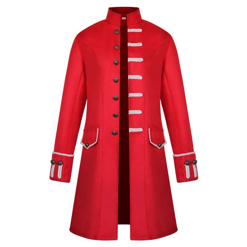 2021 New Foreign Trade European and American Men's Coat, Solid Color Fashion Steampunk Retro Men's Uniform with Stand Collar