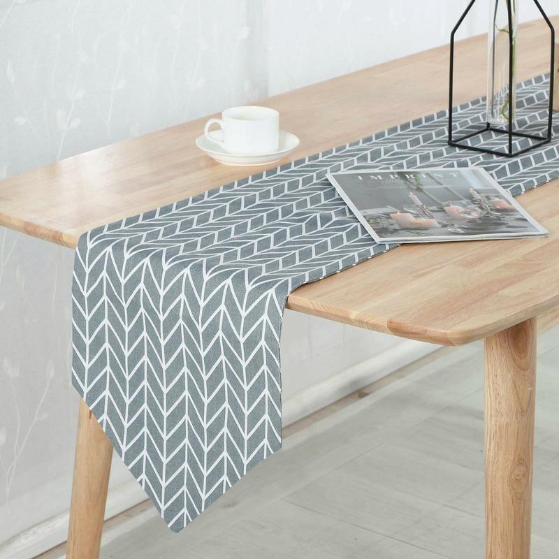 Geometriskt Tryckt Bomullslinne Rutig Bordslöpare Bröllopsduk Festmiddagsdekor