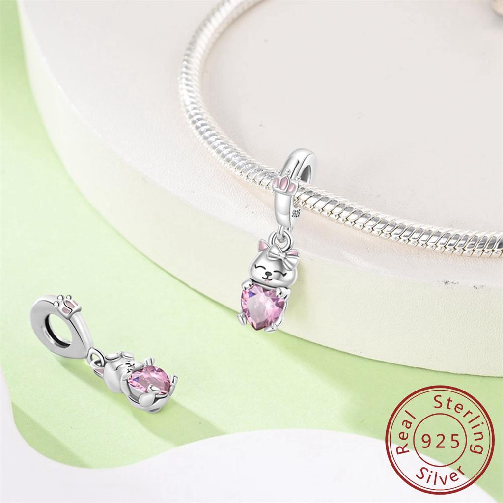 Copper Metal Cute Pink Princess Cat Pet Charm Bead Components Pendant Bead Component Bead Components High Quality Fine Jewelry Compatible With