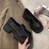 Platform Thick Heel British Style Small Leather Shoes Women's 2025 New Spring and Autumn One-pedal Women's Shoes Single Shoes Black Loafers