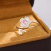 925 Silver Pink Crystal Flower Opening Ring for Women Fashion Jewelry R380