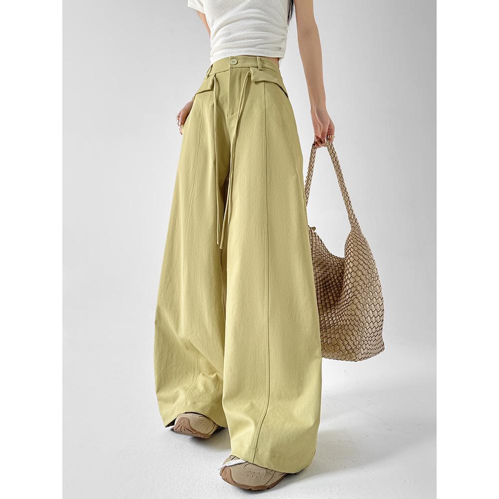 Spring 2026 High-Waist Lace-Up Straight Wide-Leg Trousers for Women
