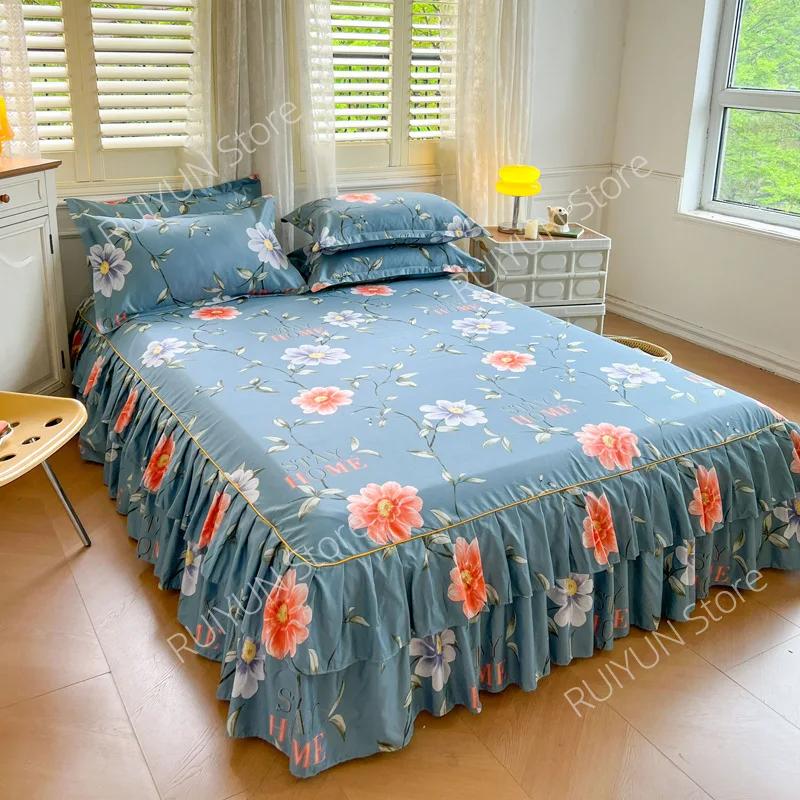 Dekorativer Bettrock für Prinzessinnen-Schlafzimmer, zweilagig, Bettüberwurf, rutschfester Matratzenbezug, Tagesdecke, Bettlaken, Matratzenschoner