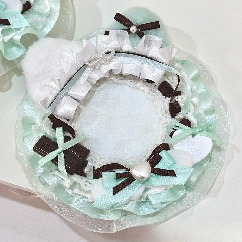 Cute Angel Cat Badge Holder for 58mm 65mm Anime Badges Lace Photo Card Holder 3 Inch Kpop Idol Photo Frames Handmade Card Binder