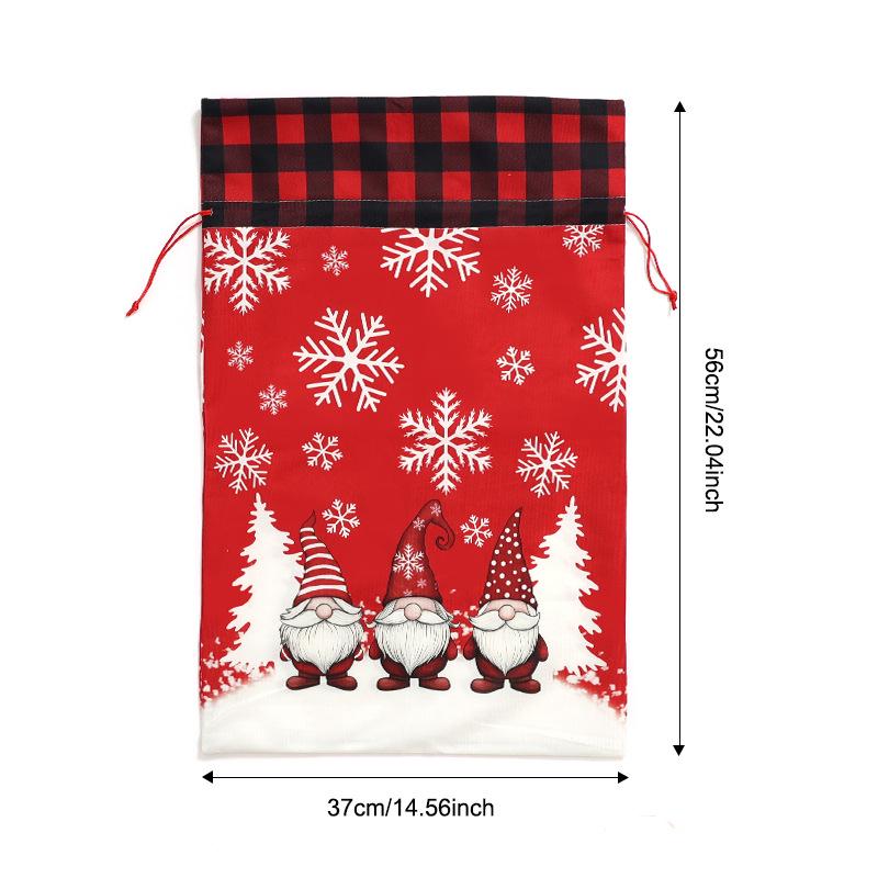 Large Burlap Christmas Gift Bag with Forest Old Man Cartoon Design