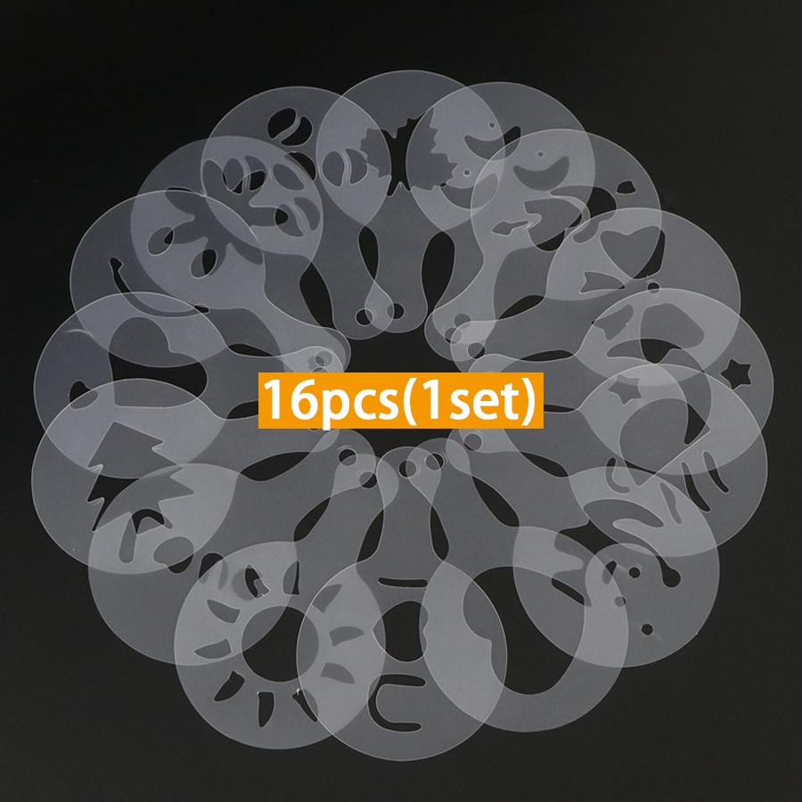 16pcs Coffee Latte Art Stencil Hollow-out Mold Party Shop Kitchen Household Coffee Supplies for Espresso Cappuccino Drinks XJM