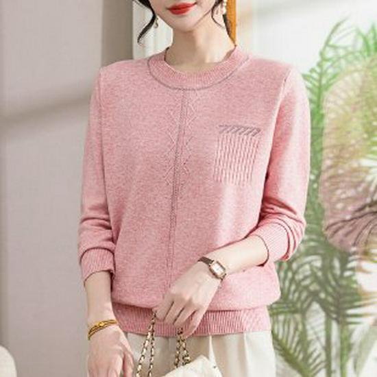 

Spring & Autumn Long-Sleeve Knit Top for Middle-Aged Women, Lightweight Loose Fit for Fall & Winter 2XL світло-рожевий колір
