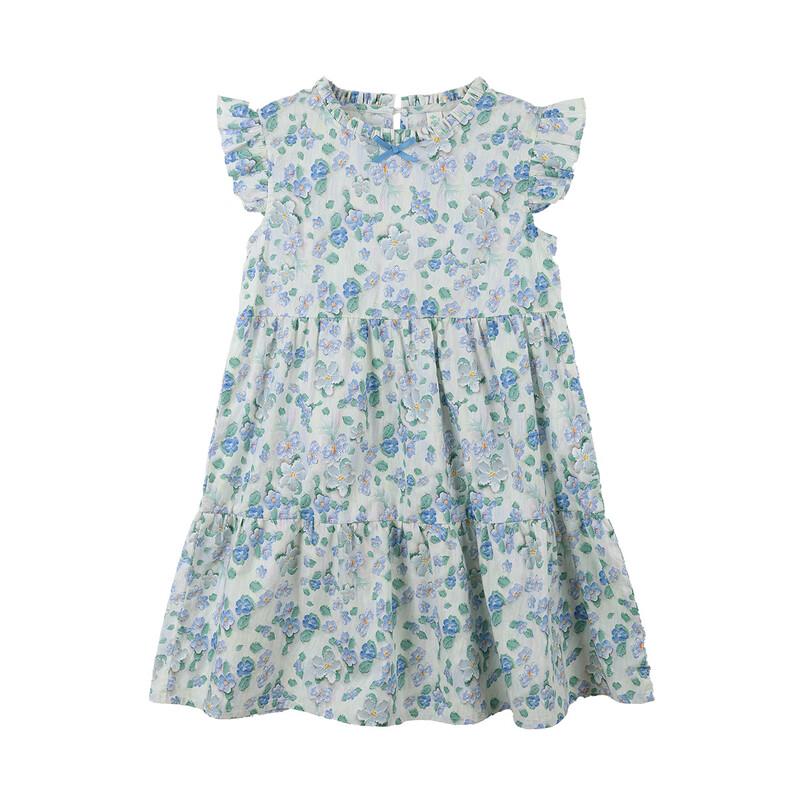 Girls' Summer Floral Ruffle Trim Flutter Sleeve Dress