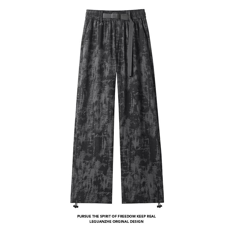Men American Style Tie Dye Corduroy Casual Loose Straight Long Trousers