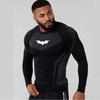 Men's Compression Long Sleeve Shirt Superhero Bat Print Workout Tops Breathable Quick Dry Athletic Base Layer for Gym Running Tr