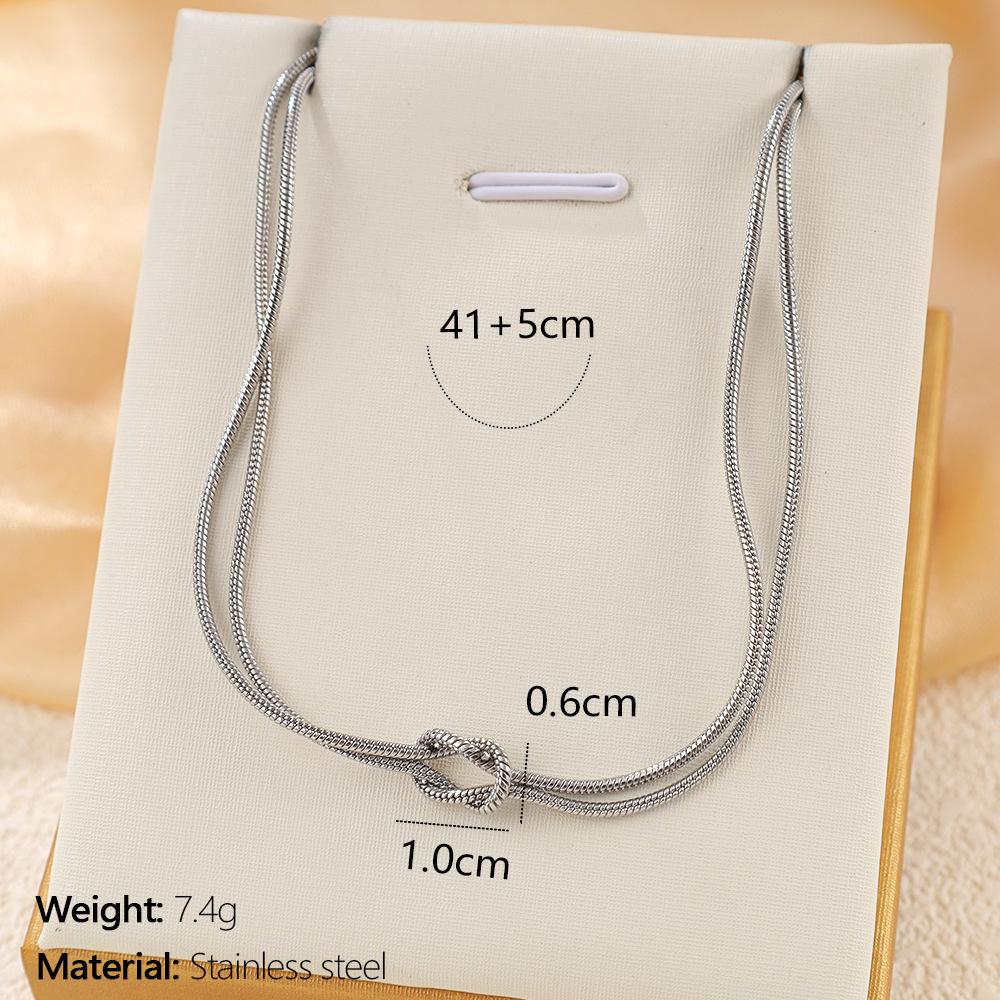 Elegant Knotted Double-Layer Necklace & Bracelet Set - Titanium Steel Snake Chain Jewelry