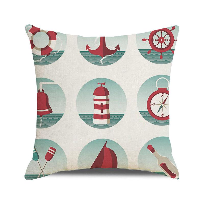 Watercolor Maritime-themed Logo Digital Printing Short Plush Pillow Covers for Car Sofa Office Cushion Cover Home Goods