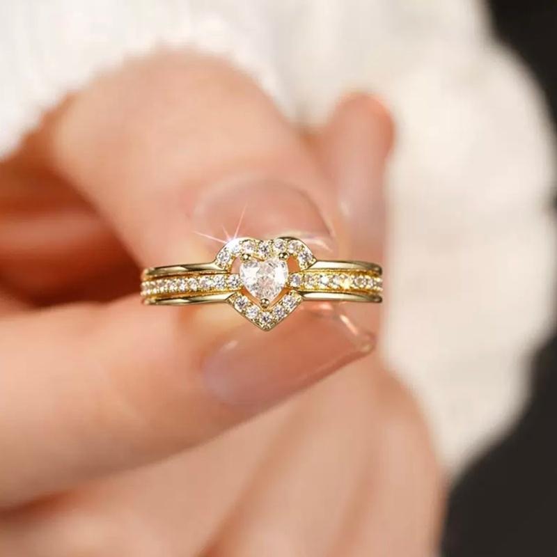 European and American Style S925 Sterling Silver Heart Ring Design with Micro-Pavé Zirconia for Women, Premium Aesthetic
