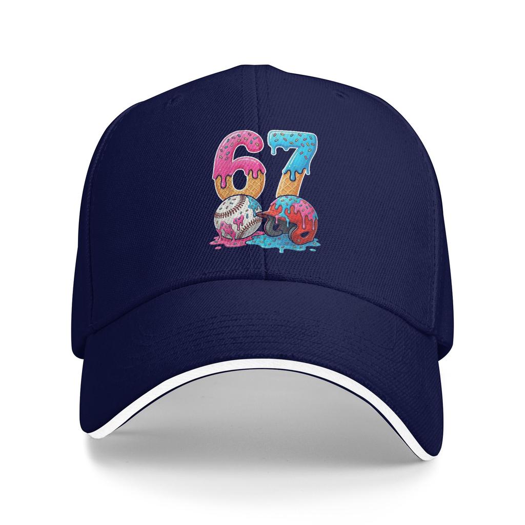 Baseball Ice Cream Drip 67 Helmet Bats Sports Game Day Casual Baseball Cap Summer Trucker Hat Breathable Outdoor Snapback Cap