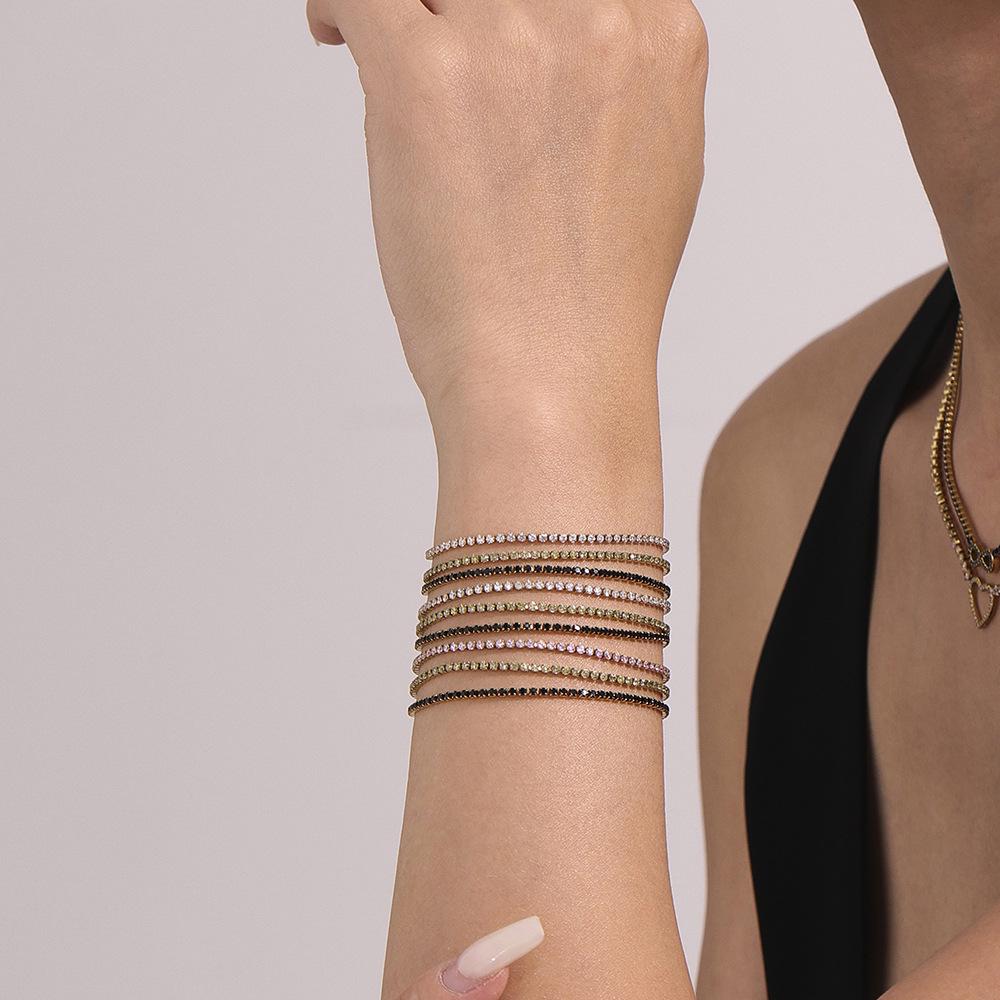 Mili Super Sparkle Diamond Thin Band Bracelet - 18K Gold Zirconium Stainless Steel Jewelry, Fashionable & Stackable.