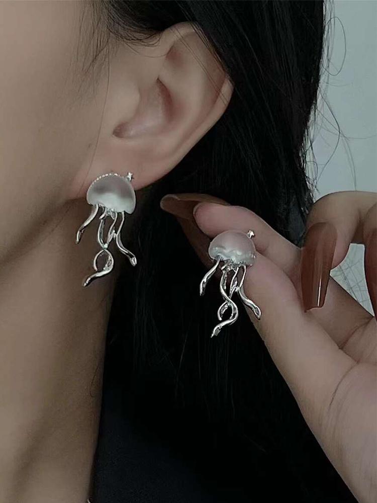 

Женские плавающие серьги-гвоздики в виде медузы, серебряные, прозрачные, кристаллические, милые, глубоководные, медузы, серьги-гвоздики, милые украшения для девочек