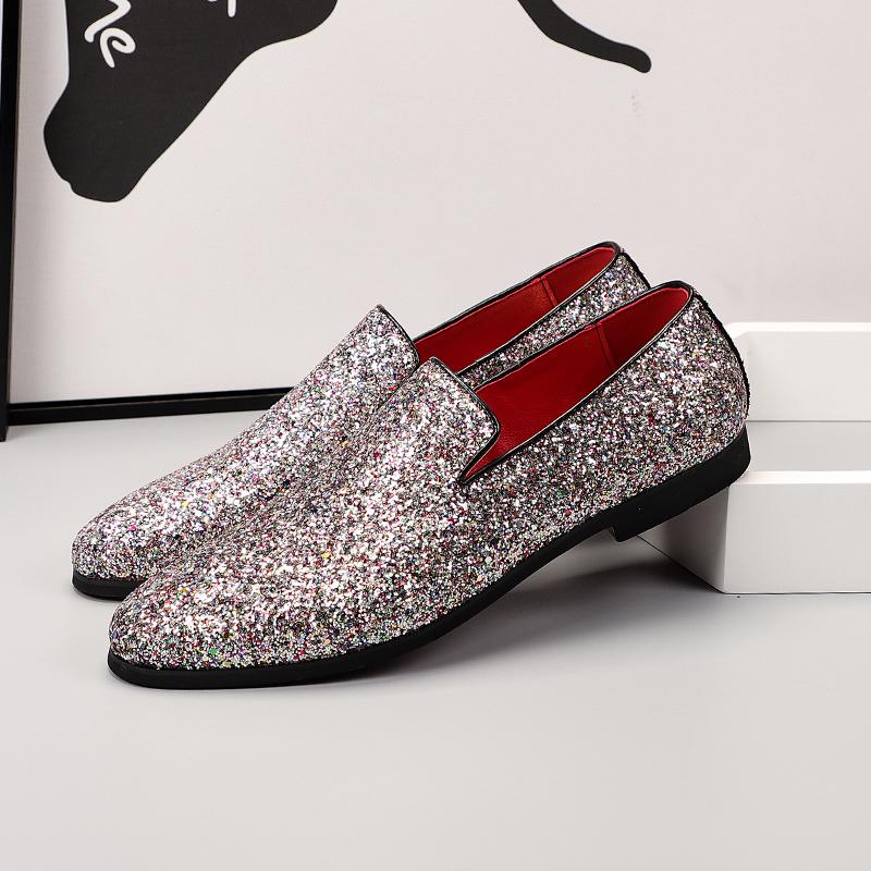 Fashion All-match Male Slip on Flats New Personality Stylish Moccasins Punk Style Low Heeled Loafers Shiny Men Casual Walking Shoes