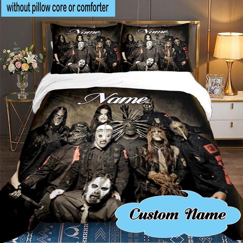 Custom Name Metal Music Band Collage Bedding Set 3pcs, Bedding Set Including 1pc Duvet Cover And 2pcs Pillowcases for Bedroom, Dormitory Gift