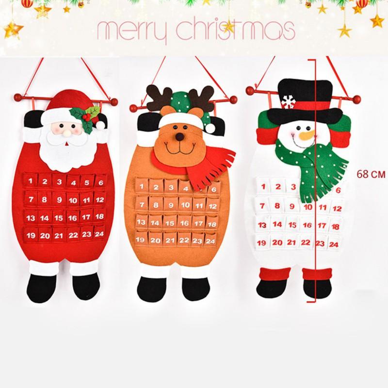 1PC Wall Hanging Christmas Decorations 24 Days Santa Snowman Elk Reusable Xmas Countdown Calendar Christmas Advent Calendar