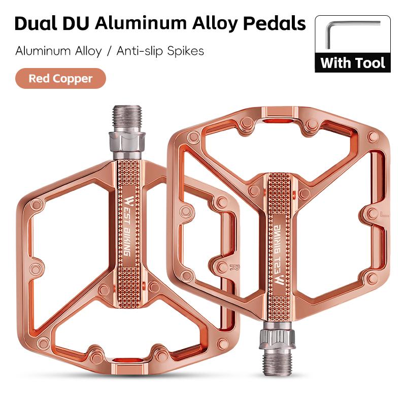 WEST BIKING Dual DU Bike Pedals Aluminum Alloy Widen Anti-slip Bicycle Pedal Lightweight Cycling Pedal MTB Road Bike Accessories 6
