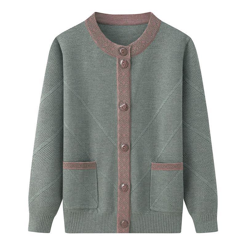 Damen Plus Samt Strickjacke - Verdickte Frühling & Herbst Jacke für Mittelalte und Ältere