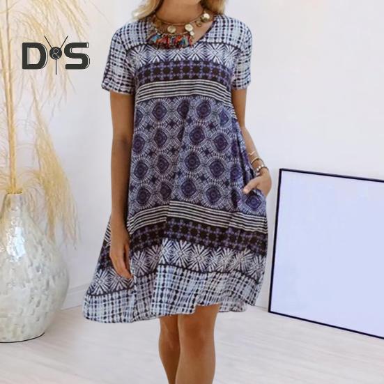 

Летнее женское платье с круглым вырезом длиной до колена в стиле ретро с принтом, свободный пуловер без рукавов, пляжная одежда для отпуска, повседневное платье миди XXL синий