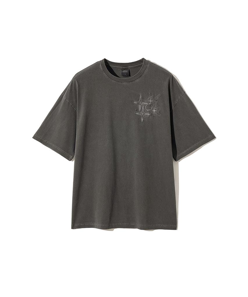 GAKKAI UNIONS Crumble Pigment Applique Short Sleeve T-Shirt Charcoal
