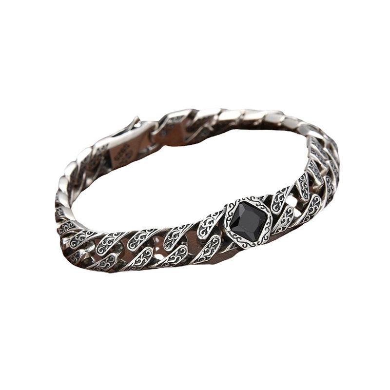 2026 Zircon European and American Bracelet Men s Retro Birthday Gift Light Luxury Tang Grass Pattern Men s Jewelry 18CM