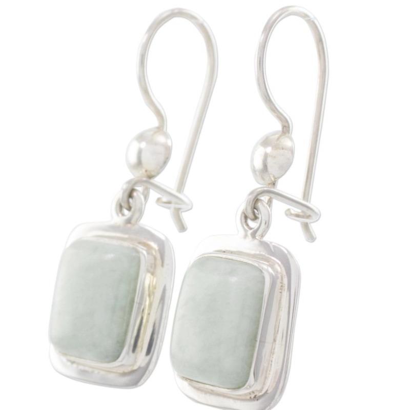 Pendientes Vintage Cuadrados con Incrustaciones de Piedra Verde Creatividad Geométrica Color Plata Pendientes Colgantes para Mujer Joyería
