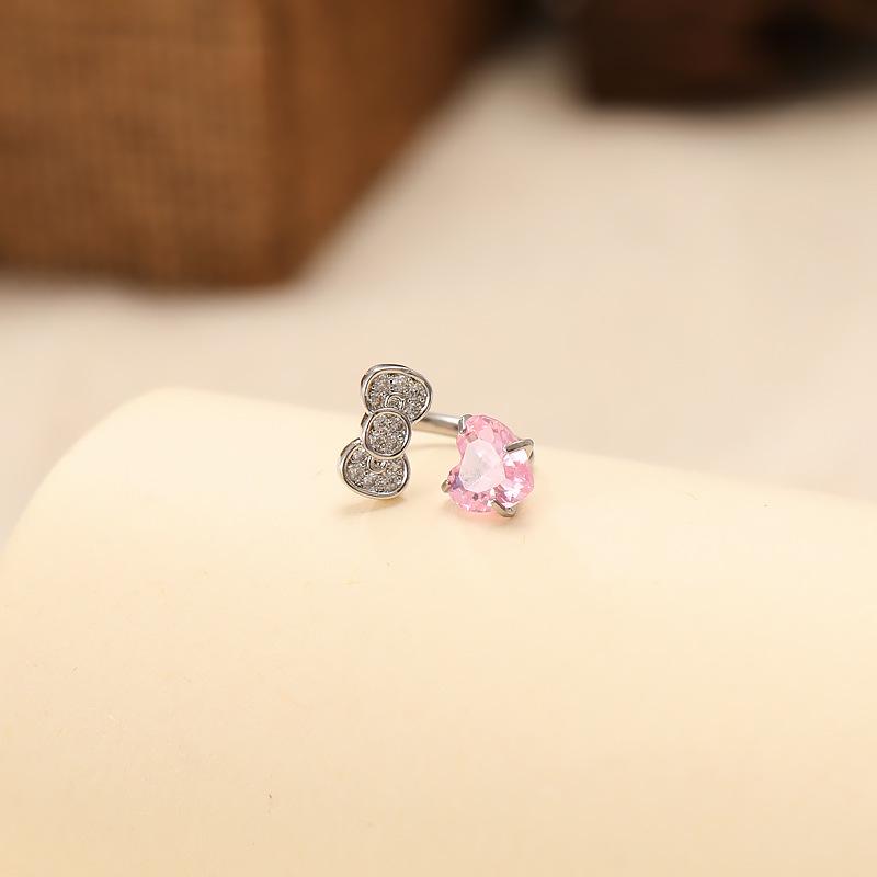 

Кольцо-подкова «Сладкое сердце-бантик» и розовые серьги-спирали C-образной формы в виде сердец