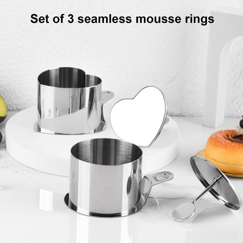 Heart Cake Mold Baking Cake Ring Stainless Steel Mousse Cake Ring Mold With Press Set Baking Bakeware For Professional Bakers