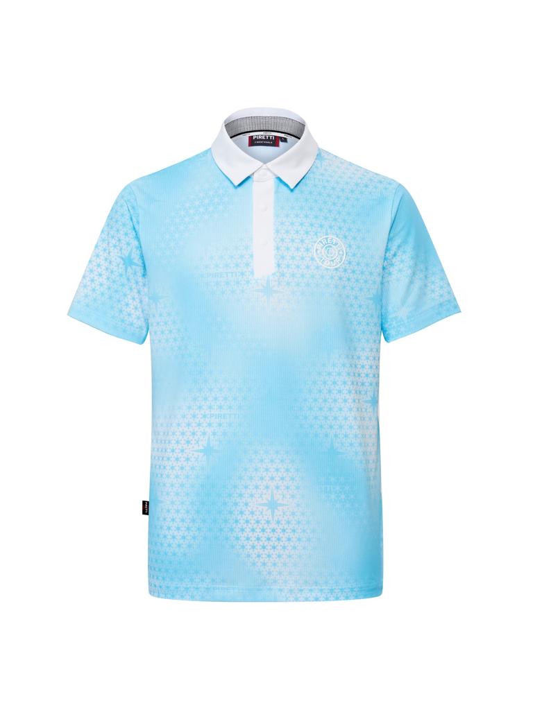 PIRETTI Snowflake Print Polo Shirt M_Light Blue